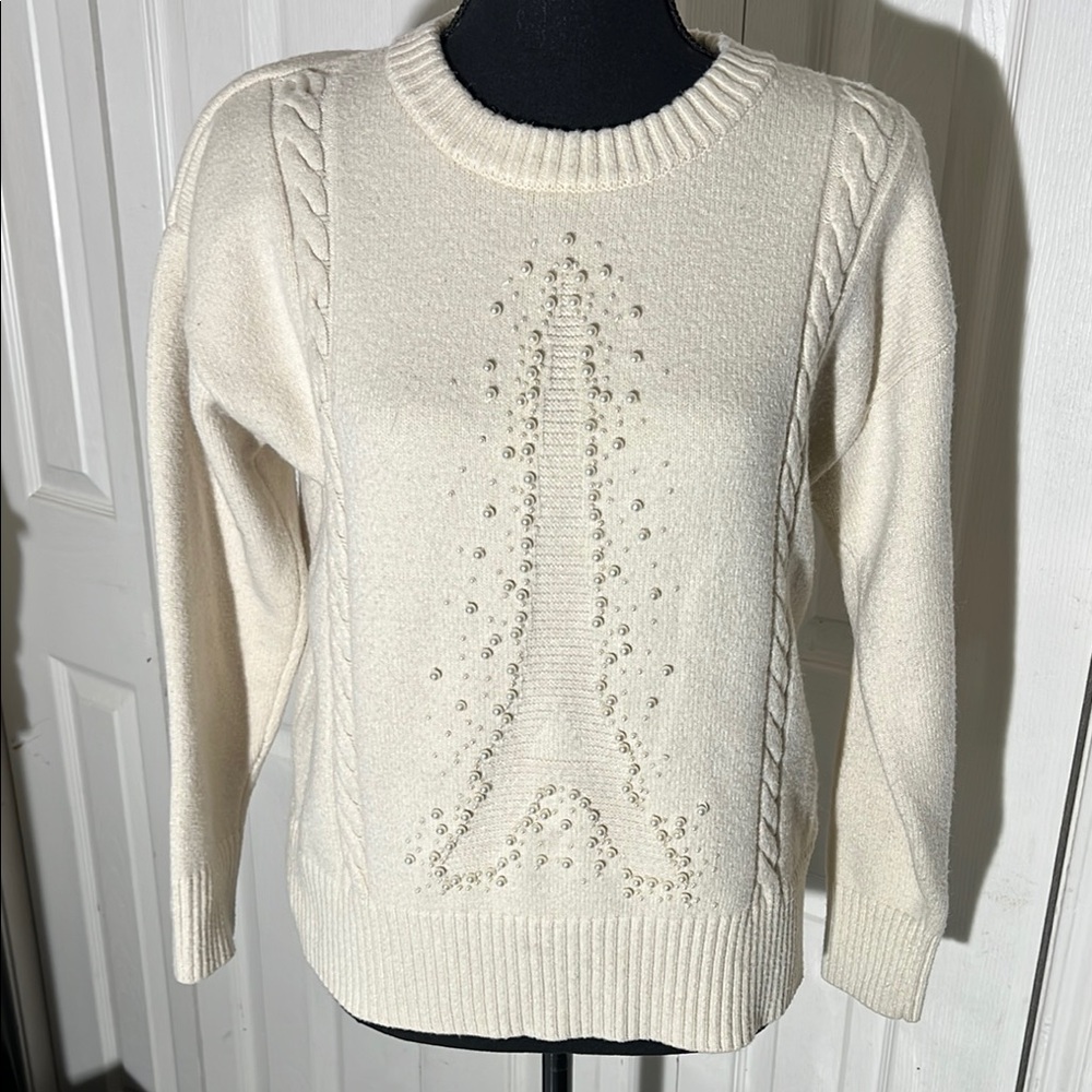 Karl Lagerfeld Cream Sweater with Embellished Front